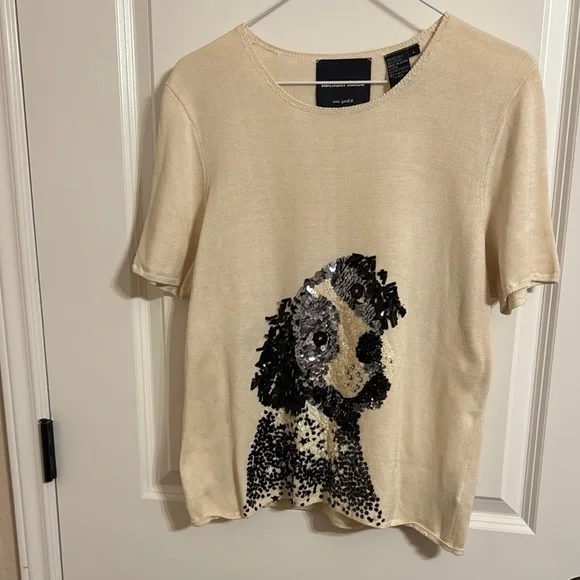 Sequin Dog Graphic Cream Top - Picture 1 of 6